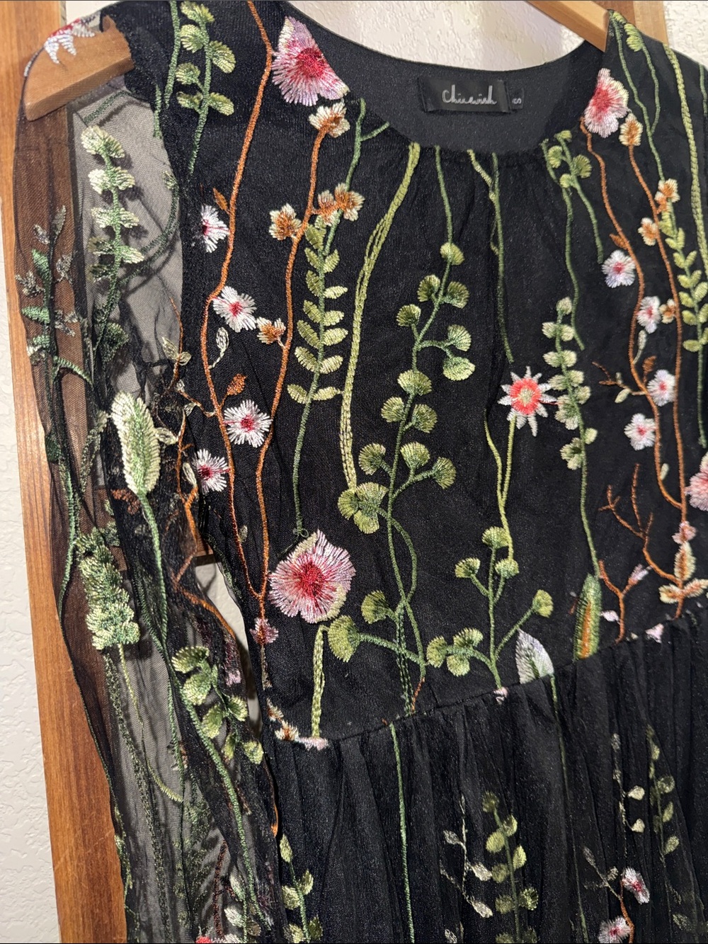 Chicwish Black Sheer Maxi Dress with Floral Embroidery - Picture 4 of 9